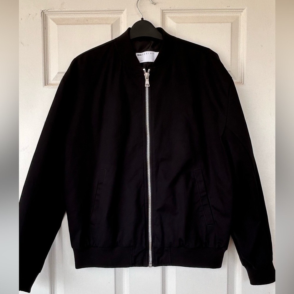 ASOS Brand Unisex Bomber Jacket‎ Black Lined Size XS